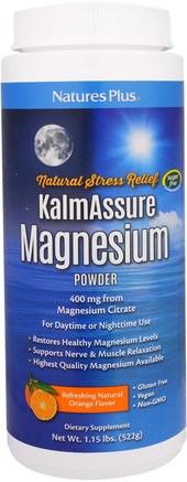 Kalmassure, Magnesium Powder, Orange Flavor, 400 mg, 1.15 lbs (522 g) by Natures Plus-Kosttillskott, Mineraler, Magnesium