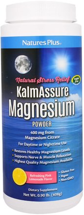 Kalmassure Magnesium Powder, Pink Lemonade, 400 mg, 0.90 lb. (408 g) by Natures Plus-Kosttillskott, Mineraler, Magnesium