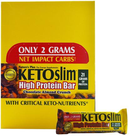 Ketoslim, High Protein Bar, Chocolate Almond Crunch, 12 Bars, 2.1 oz (60 g) Each by Natures Plus-Sport, Protein Barer, Viktminskning, Kost
