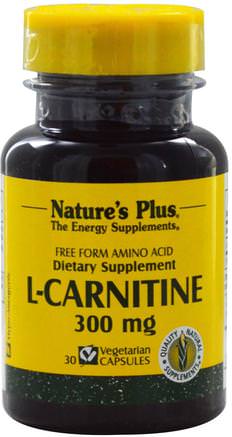 L-Carnitine, 300 mg, 30 Veggie Caps by Natures Plus-Kosttillskott, Aminosyror, L Karnitin, L Karnitintartrat