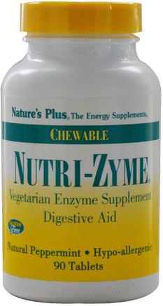 Nutri-Zyme, Chewable, Natural Peppermint, 90 Tablets by Natures Plus-Kosttillskott, Matsmältningsenzymer