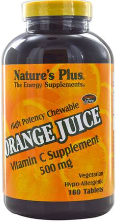 Orange Juice Vitamin C Supplement, 500 mg, 180 Tablets by Natures Plus-Vitaminer, Vitamin C, C-Vitamin Tuggbar