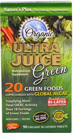 Organic Ultra Juice Green, 90 Organic Bi-Layered Tablets by Natures Plus-Kosttillskott, Superfoods, Greener