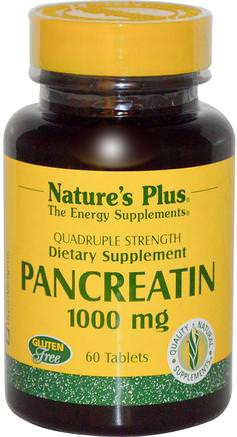 Pancreatin, 1000 mg, 60 Tablets by Natures Plus-Kosttillskott, Enzymer, Pankreatin