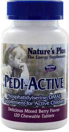 Pedi-Active, Supplement For Active Children, Mixed Berry Flavor, 120 Chewable Tablets by Natures Plus-Kosttillskott, Fosfatidylserin, Kosttillskott Barn