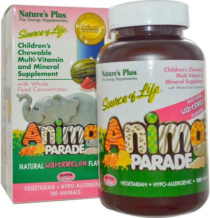 Source of Life, Animal Parade, Childrens Chewable, Natural Watermelon Flavor, 180 Animals by Natures Plus-Vitaminer, Multivitaminer, Barn Multivitaminer