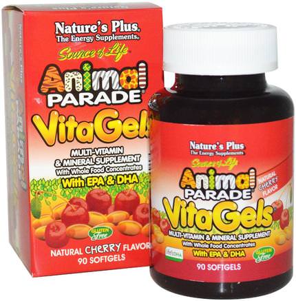 Source of Life, Animal Parade, VitaGels, Multi-Vitamin & Mineral Supplement, Natural Cherry Flavor, 90 Softgels by Natures Plus-Vitaminer, Multivitaminer, Barn Multivitaminer