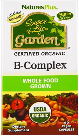 Source of Life Garden, Organic B-Complex, 60 Veggie Caps by Natures Plus-Vitaminer, Vitamin B
