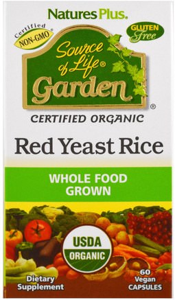 Source of Life Garden, Organic Red Yeast Rice, 60 Veggie Caps by Natures Plus-Hälsa, Kolesterolstöd, Rött Jästris