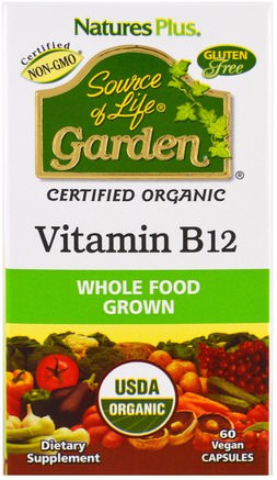 Source of Life Garden, Organic Vitamin B12, 60 Veggie Caps by Natures Plus-Vitaminer, Vitamin B, Vitamin B12