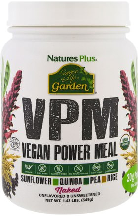Source of Life Garden, VPM Vegan Power Meal, Naked, 1.42 lbs (645 g) by Natures Plus-Kosttillskott, Protein