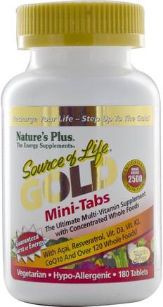 Source of Life, Gold, Mini-Tabs, The Ultimate Multi-Vitamin Supplement, 180 Tablets by Natures Plus-Vitaminer, Multivitaminer