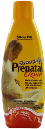 Source of Life, Prenatal Liquid, Natural Tropical Fruit Flavor, 30 fl oz (887.10 ml) by Natures Plus-Vitaminer, Prenatala Multivitaminer, Kvinnor