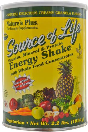Source of Life, Vitamin, Mineral & Protein Energy Shake, Creamy Granola Flavor, 2.2 lbs (1014 g) by Natures Plus-Hälsa, Energidrycker Blanda, Kosttillskott, Skak Av Måltidsbyte