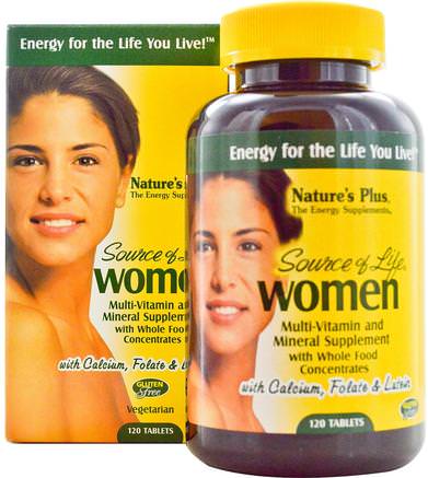 Source of Life, Women, Multi-Vitamin and Mineral Supplement, 120 Tablets by Natures Plus-Vitaminer, Kvinnor Multivitaminer, Kvinnor