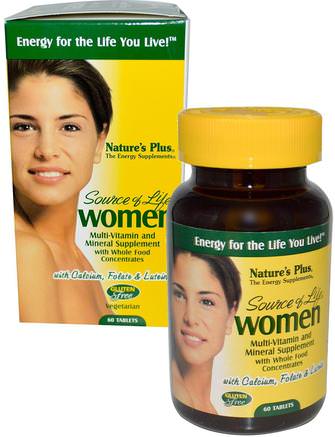Source of Life, Women, Multi-Vitamin and Mineral Supplement, 60 Tablets by Natures Plus-Vitaminer, Kvinnor Multivitaminer, Kvinnor