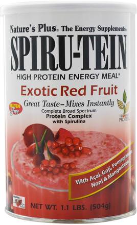 Spiru-Tein, High Protein Energy Meal, Exotic Red Fruit, 1.1 lbs (504 g) by Natures Plus-Kosttillskott, Sojaprodukter, Sojaprotein, Risproteinpulver