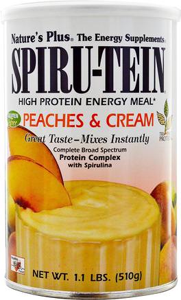 Spiru-Tein, High Protein Energy Meal, Peaches & Cream, 1.1 lbs (510 g) by Natures Plus-Kosttillskott, Protein