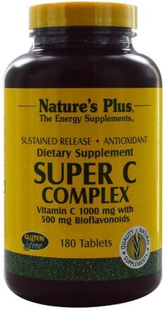 Super C Complex, Vitamin C 1000 mg with 500 mg Bioflavonoids, 180 Tablets by Natures Plus-Vitaminer, Vitamin C-Komplex