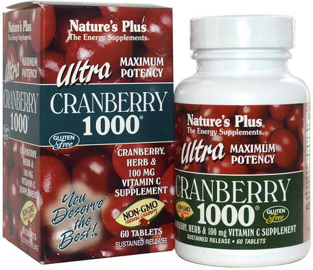 Ultra Cranberry 1000, 60 Tablets by Natures Plus-Örter, Tranbär