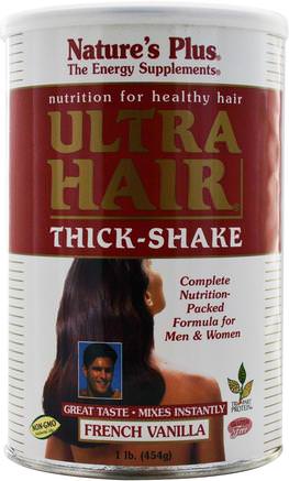 Ultra Hair Thick-Shake, French Vanilla, 1 lb (454 g) by Natures Plus-Hälsa, Män, Kvinnor
