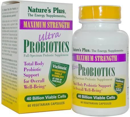 Ultra Probiotics, 40 Billion Viable Cells, 60 Veggie Caps by Natures Plus-Kosttillskott, Enzymer, Probiotika