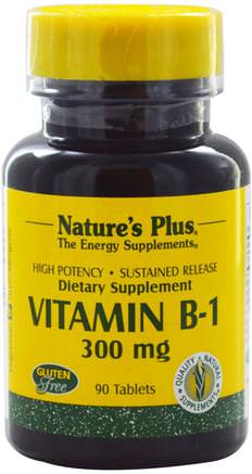 Vitamin B-1, 300 mg, 90 Tablets by Natures Plus-Vitaminer, Vitamin B, Vitamin B1 - Tiamin