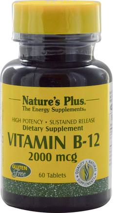 Vitamin B-12, 2000 mcg, 60 Tablets by Natures Plus-Vitaminer, Vitamin B, Vitamin B12, Vitamin B12 - Cyanokobalamin