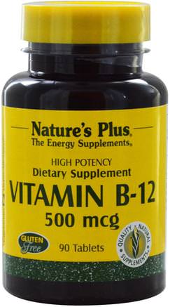 Vitamin B-12, 500 mcg, 90 Tablets by Natures Plus-Vitaminer, Vitamin B, Vitamin B12, Vitamin B12 - Cyanokobalamin