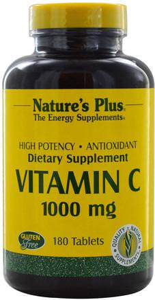 Vitamin C, 1000 mg, 180 Tablets by Natures Plus-Vitaminer, Vitamin C, Vitamin C Askorbinsyra