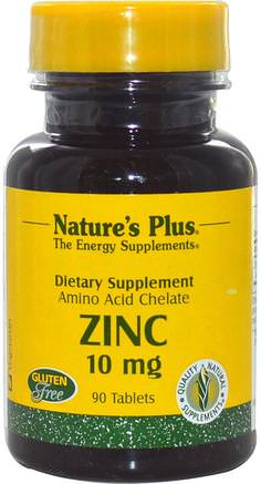 Zinc, 10 mg, 90 Tablets by Natures Plus-Kosttillskott, Mineraler, Zink