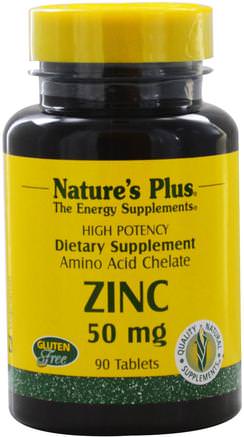 Zinc, 50 mg, 90 Tablets by Natures Plus-Kosttillskott, Mineraler, Zink