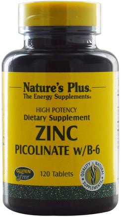 Zinc Picolinate w/B-6, 120 Tablets by Natures Plus-Kosttillskott, Mineraler, Zink