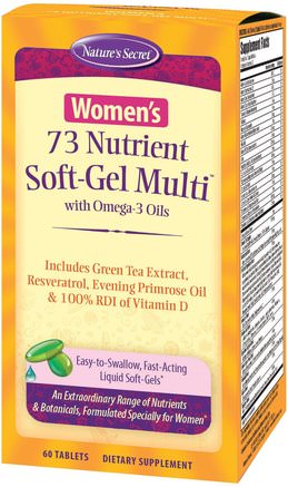 Womens 73 Nutrient Soft-Gel Multi, with Omega-3 Oils, 60 Liquid Soft-Gels by Natures Secret-Vitaminer, Kvinnor Multivitaminer, Kvinnor