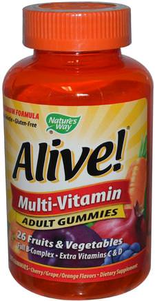 Alive!, Adult Multi-Vitamin, Fruit Flavors, 90 Gummies by Natures Way-Vitaminer, Multivitaminer