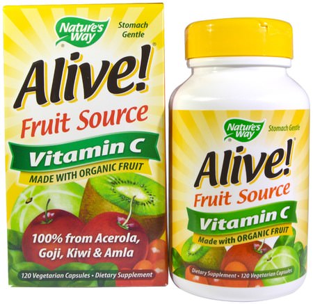 Alive!, Fruit Source, Vitamin C, 120 Veggie Caps by Natures Way-Vitaminer, Vitamin C