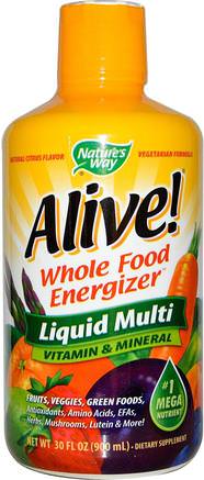 Alive!, Liquid Multi, Vitamin & Mineral, Natural Citrus Flavor, 30 fl oz (900 ml) by Natures Way-Vitaminer, Flytande Multivitaminer