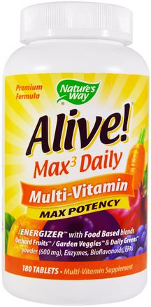 Alive! Max3 Daily, Multi-Vitamin, 180 Tablets by Natures Way-Vitaminer, Multivitaminer