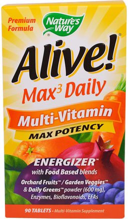 Alive!, Max3 Daily, Multi-Vitamin, 90 Tablets by Natures Way-Vitaminer, Män Multivitaminer
