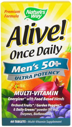 Alive! Once Daily, Mens 50+, Multi-Vitamin, 60 Tablets by Natures Way-Vitaminer, Män Multivitaminer
