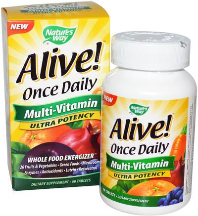 Alive!, Once Daily, Multi-Vitamin, 60 Tablets by Natures Way-Vitaminer, Multivitaminer