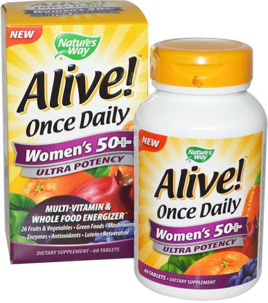 Alive! Once Daily, Womens 50+ Multi-Vitamin, 60 Tablets by Natures Way-Vitaminer, Kvinnor Multivitaminer