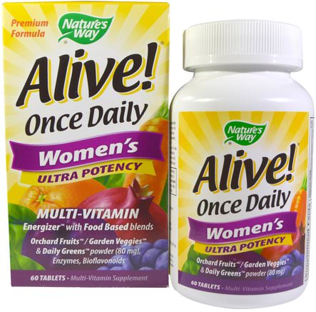 Alive! Once Daily Womens Ultra Potency Multi-Vitamin, 60 Tablets by Natures Way-Vitaminer, Kvinnor Multivitaminer