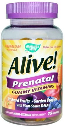 Alive! Prenatal, Gummy Vitamins, 75 Gummies by Natures Way-Vitaminer, Prenatala Multivitaminer