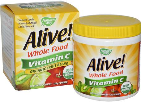 Alive! Vitamin C, Powder, 120 g by Natures Way-Vitaminer, Vitamin C