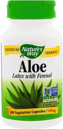 Aloe, Latex With Fennel, 140 mg, 100 Veggie Caps by Natures Way-Kosttillskott, Aloe Vera