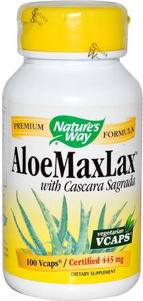 AloeMaxLax, with Cascara Sagrada, 445 mg, 100 Veggie Caps by Natures Way-Kosttillskott, Aloe Vera