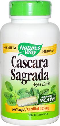 Cascara Sagrada, Aged Bark, 425 mg, 180 Veggie Caps by Natures Way-Kosttillskott, Örter