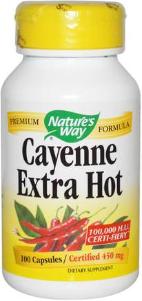 Cayenne Extra Hot, 450 mg, 100 Capsules by Natures Way-Kosttillskott, Örter