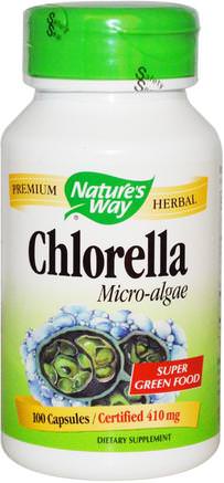 Chlorella, Micro-Algae, 410 mg, 100 Capsules by Natures Way-Kosttillskott, Superfoods, Chlorella
